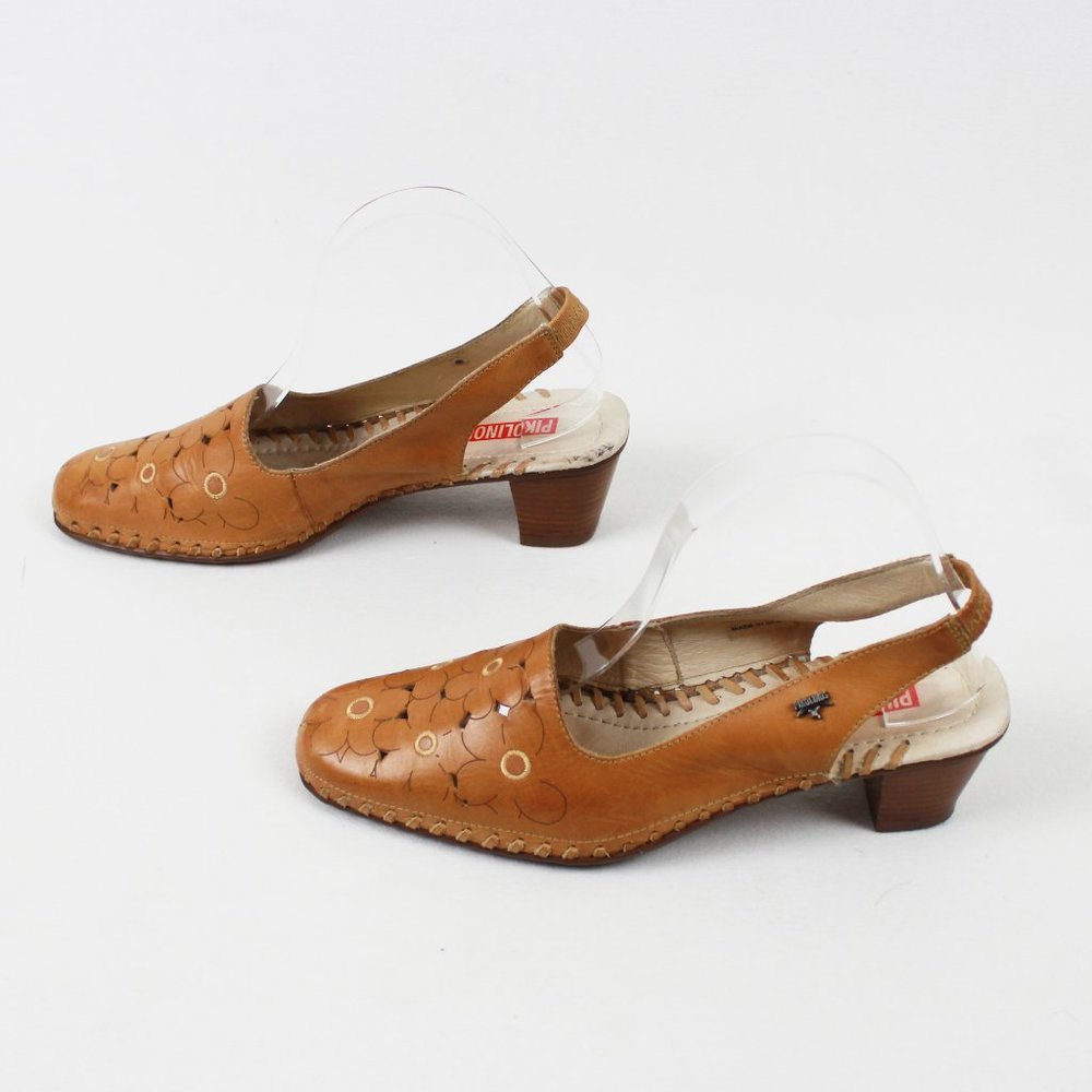 Pikolinos Tan Floral Pattern Sling-back Leather Shoes - Picture 13 of 14